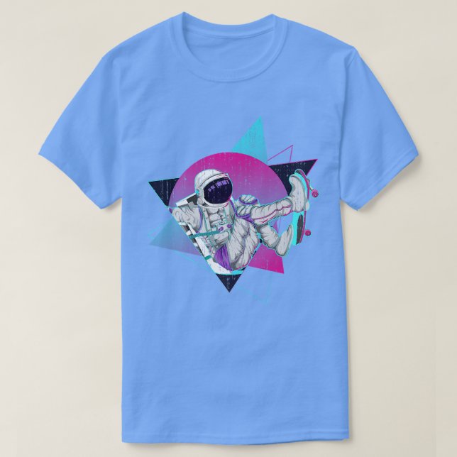 Space Vaporwave Retro 80er Synthwave Skateboarding T-Shirt (Design vorne)