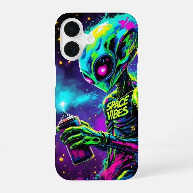 Space Vibes Alien Neon iPhone 16 Hülle (Rückseite)