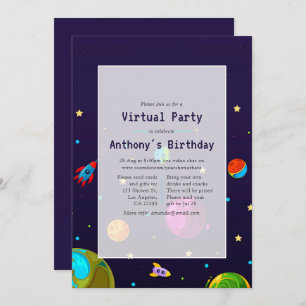 Space Virtual Birthday Party Einladung