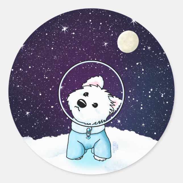 Space Westie Runder Aufkleber (Vorderseite)