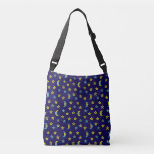 Space Yellow Blue Moon and Stars Jewels Muster Tragetaschen Mit Langen Trägern