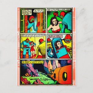 SpaceHawk, Martians und eine Damsel-Comic-Buchseit Postkarte