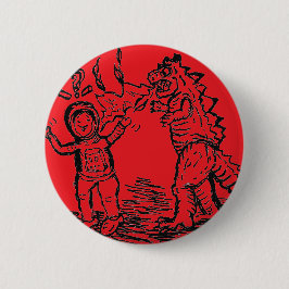 Spaceman versus Dinosaurier Mann von einem anderen Button