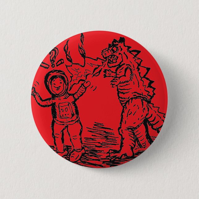 Spaceman versus Dinosaurier Mann von einem anderen Button (Vorderseite)