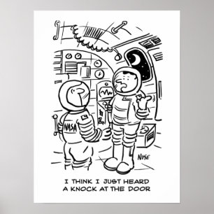 Spacemen auf Raumschiff Hörklopfen an der Tür Poster