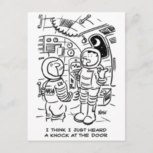 Spacemen auf Raumschiff Hörklopfen an der Tür Postkarte