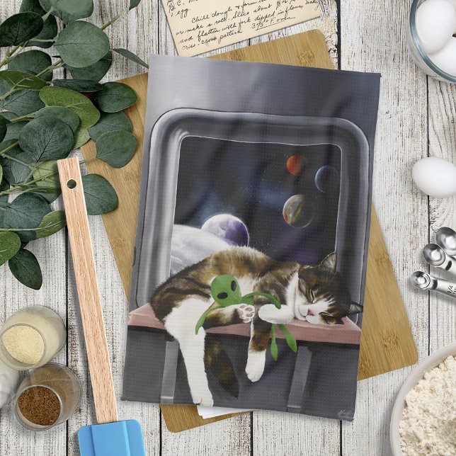 Spaceship Cat Sci-Fi Niedlich Geschirrtuch (Von Creator hochgeladen)