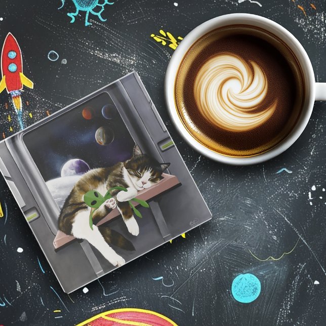 Spaceship Cat Sci-Fi Niedlich Glasuntersetzer (Von Creator hochgeladen)