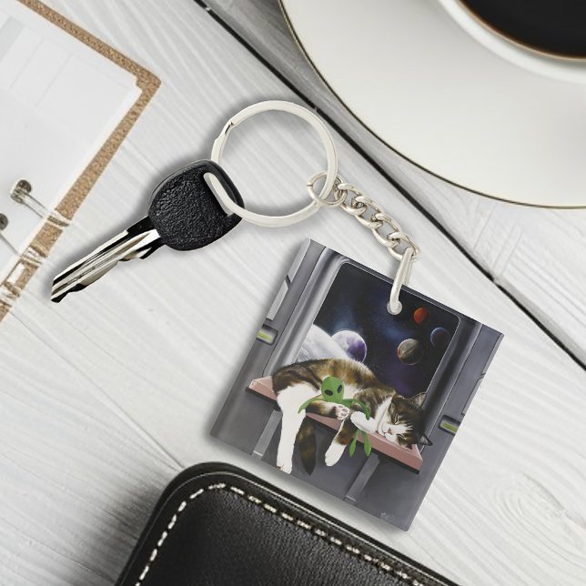 Spaceship Cat Sci-Fi Niedlich Schlüsselanhänger (Von Creator hochgeladen)