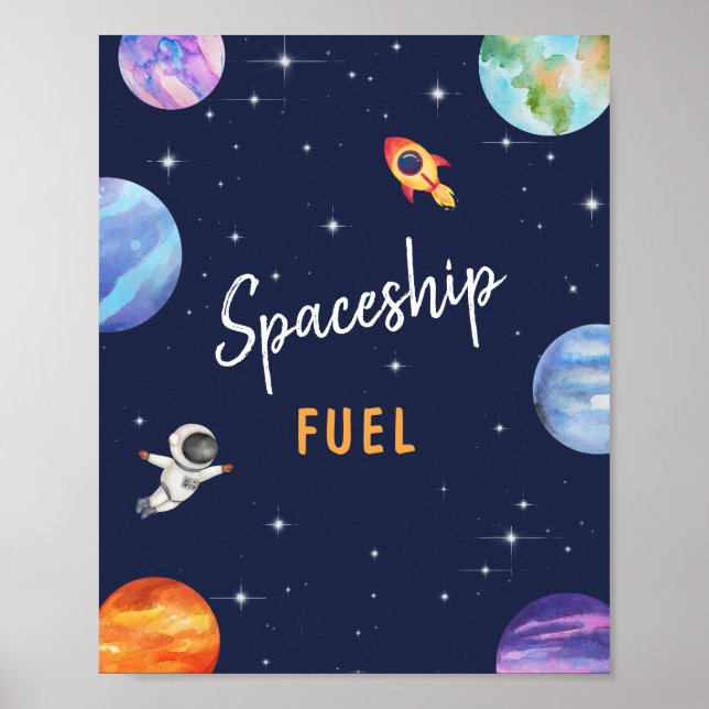 Spaceship Fuel Editable Geburtstagsparty-Zeichen Poster (Vorne)