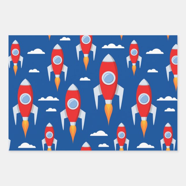 Spaceship Rocket Fun Geschenkpapier Set (Vorderseite 3)