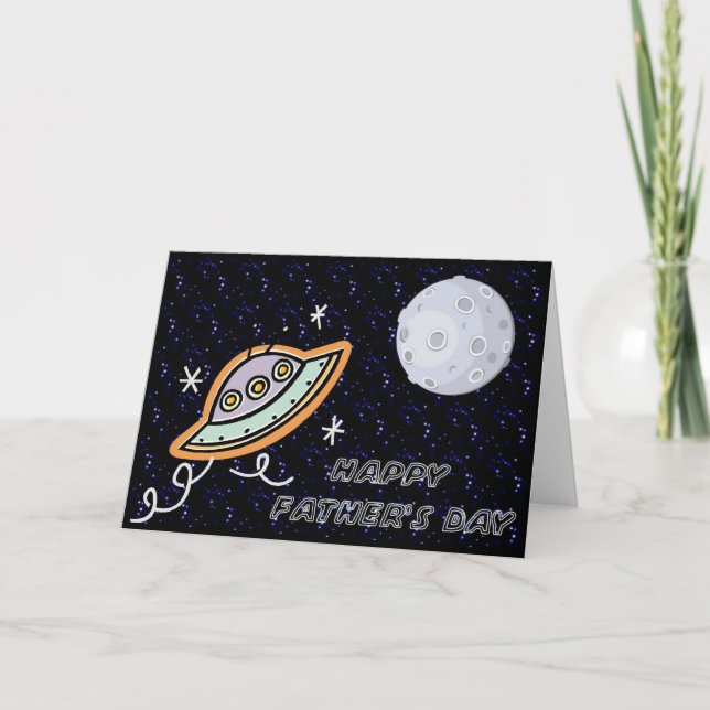 Spaceship & the Moon - Happy Father's Day Card Karte (Vorderseite)