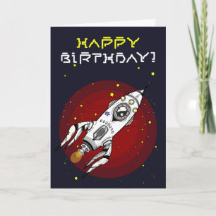 Spaceship Theme Happy Birthday Card Karte