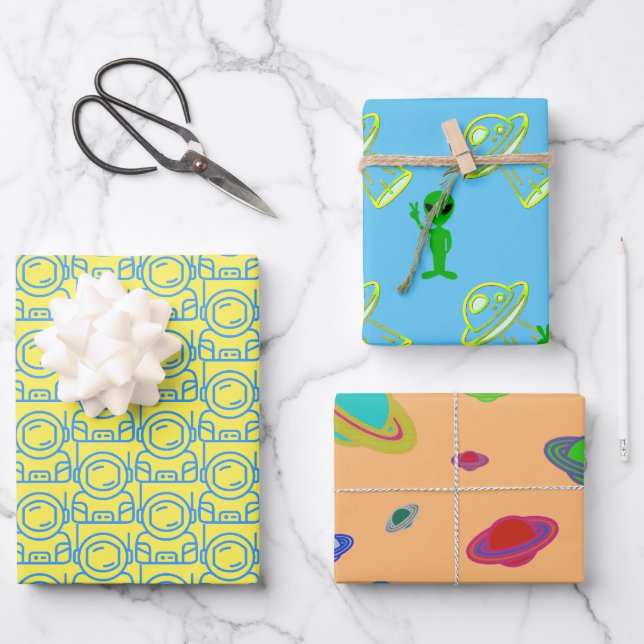 Spaceship-Wrapping-Papier für Alien Geschenkpapier Set (Vorderseite)