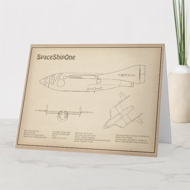 SpaceShipOne - Flugzeugkonzept Zeichnend Pläne SD Dankeskarte (Vorderseite)