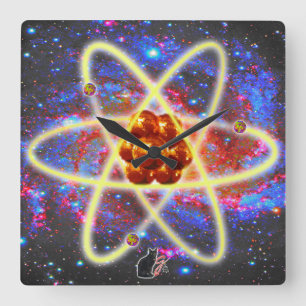 Spacey Atomic Quadratische Wanduhr