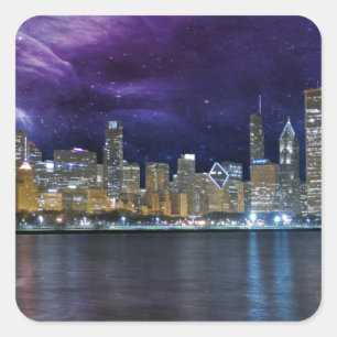 Spacey Chicago Skyline Quadratischer Aufkleber