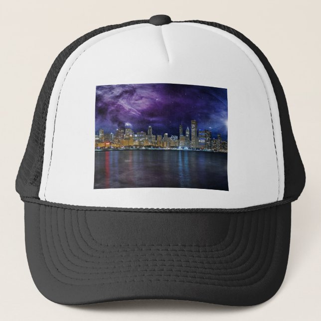 Spacey Chicago Skyline Truckerkappe (Vorderseite)