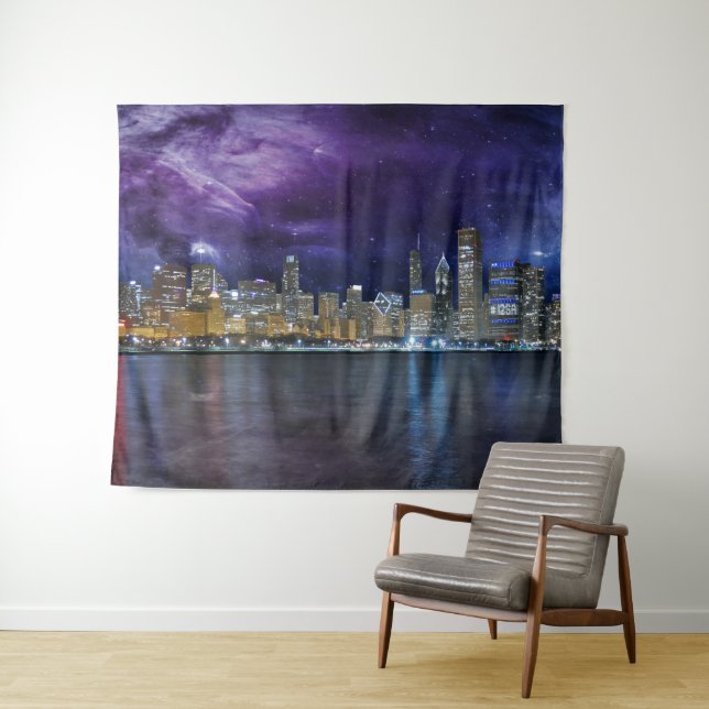 Spacey Chicago Skyline Wandteppich (Beispiel (Horizontal))