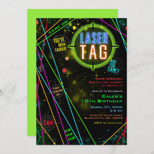 Spacey Cosmic Lights Laser Tag Geburtstagsparty Einladung