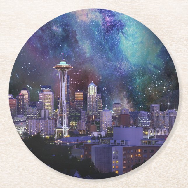 Spacey Seattle Runder Pappuntersetzer (Vorderseite)
