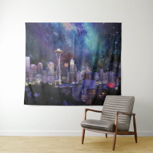 Spacey Seattle Skyline Wandteppich