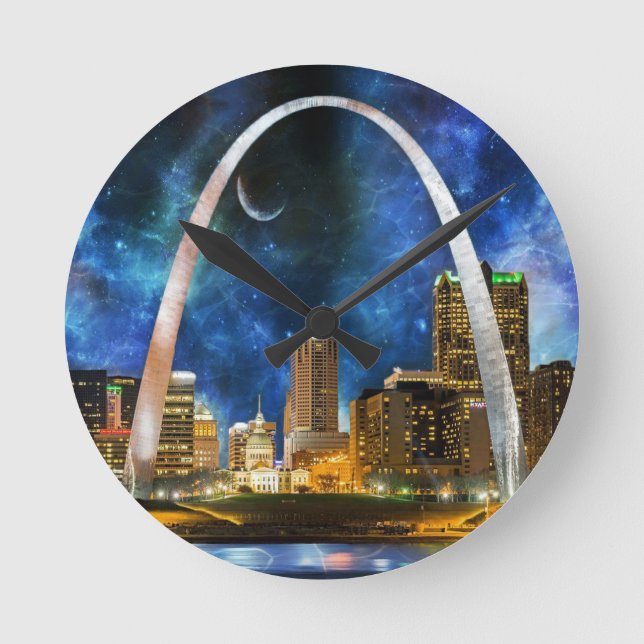 Spacey St. Louis Skyline Runde Wanduhr (Vorderseite)