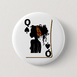 Spades Queen Card Afro American Black History Mont Button