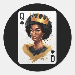 Spades Queen Poker Card Afro American Black Histor Runder Aufkleber