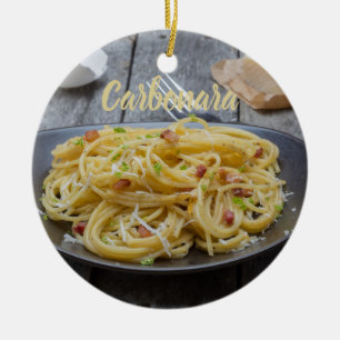 Spaghetti Carbonara Pasta mit Bacon und Parmesan Keramik Ornament