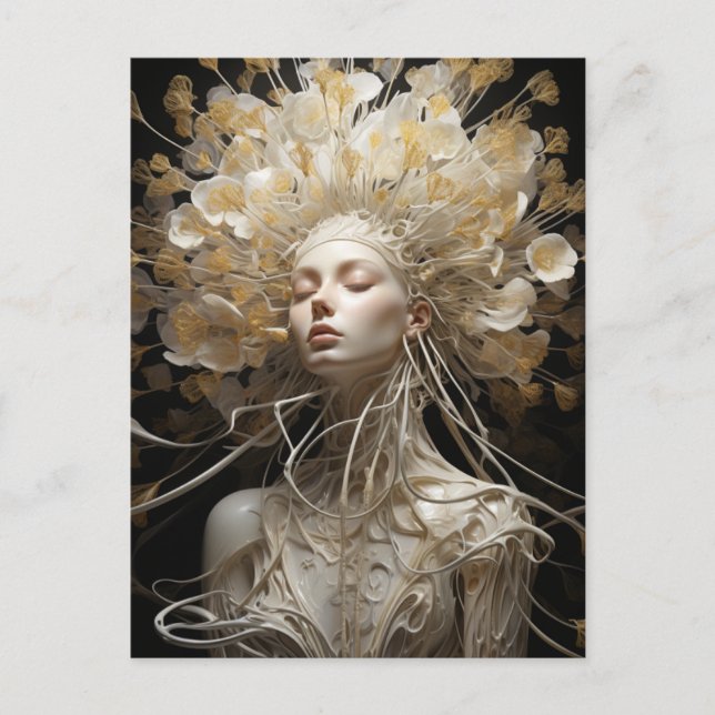 Spaghetti Floral Frau Postkarte (Vorderseite)