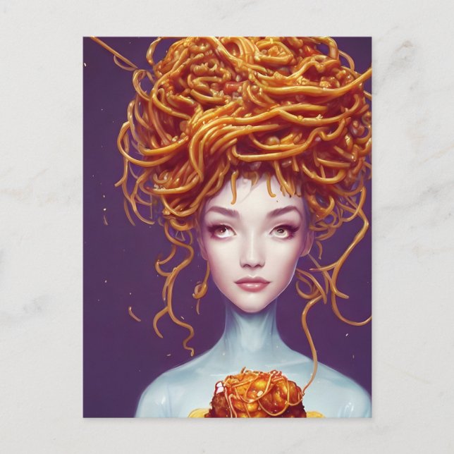 Spaghetti Hair Woman Postkarte (Vorderseite)