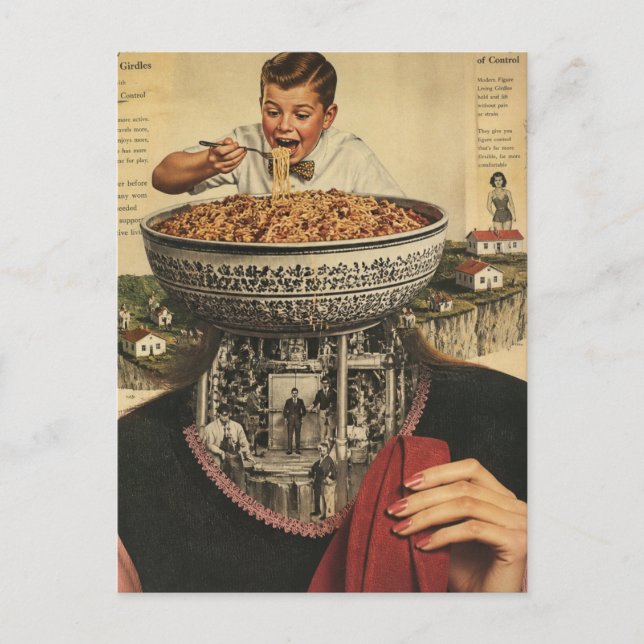 Spaghetti-Junge-Collage Postkarte (Vorderseite)
