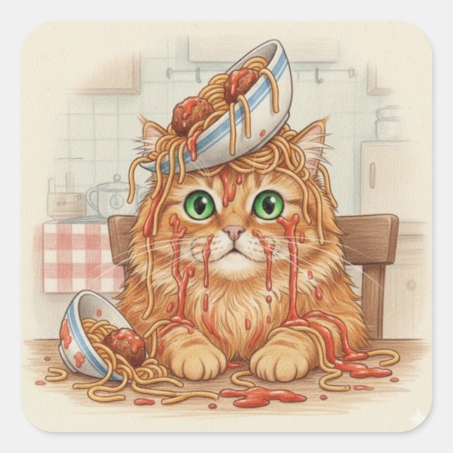 Spaghetti Kitty, Orange, Aufkleber (Vorderseite)
