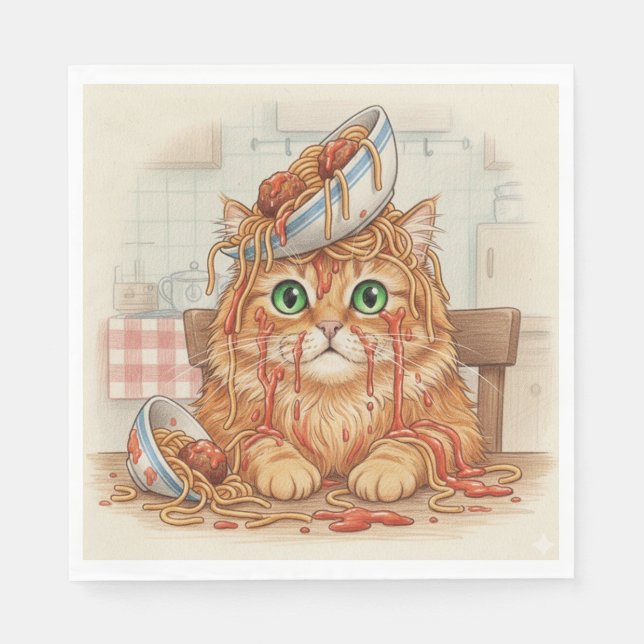 Spaghetti-Kitty, Orange, Servietten (Vorderseite)