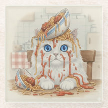 Spaghetti Kitty, Weiß, Glasuntersetzer