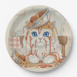 Spaghetti Kitty, White, Paper Plates Pappteller