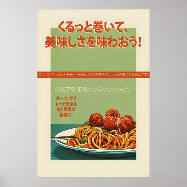 Spaghetti & Meatballs Vintage Poster  Retro (Vorne)