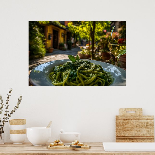 Spaghetti mit Creamy Spinach Sauce Poster (Küche)