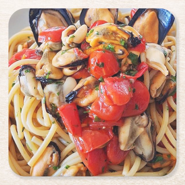 Spaghetti mit Mussels Food Untersetzer (Vorderseite)