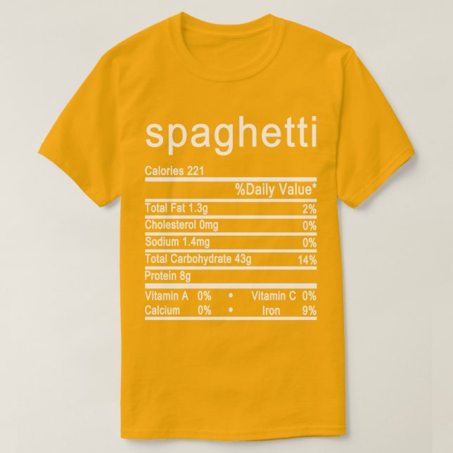 Spaghetti-Nährwertkennzeichnung T-Shirt (Design vorne)