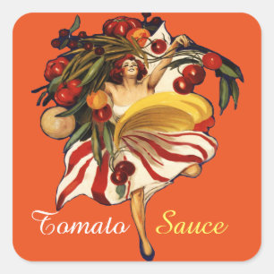 SPAGHETTI PARTY DANCE, ITALIENISCHE KÜCHE TOMATO S QUADRATISCHER AUFKLEBER