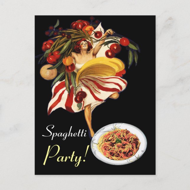 SPAGHETTI PARTY DANCE, ITALIENISCHE KÜCHE UND TOMA EINLADUNGSPOSTKARTE (Vorderseite)