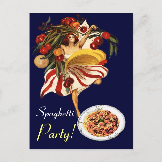 SPAGHETTI PARTY DANCE, ITALIENISCHE KÜCHE UND TOMA EINLADUNGSPOSTKARTE (Vorderseite)