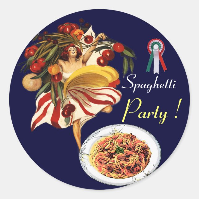 SPAGHETTI PARTY DANCE, ITALIENISCHE KÜCHE UND TOMA RUNDER AUFKLEBER (Vorderseite)