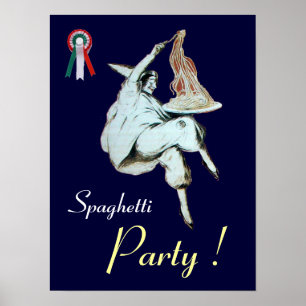 SPAGHETTI PARTY, ITALIEN KÜCHE, blau, weiß Poster