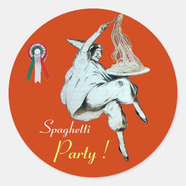SPAGHETTI PARTY ITALIEN KÜCHE, RESTAURANT Orange Runder Aufkleber (Vorderseite)