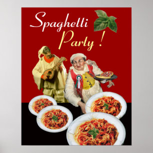SPAGHETTI PARTY, Italienische Küche, Koch, Pulcine Poster