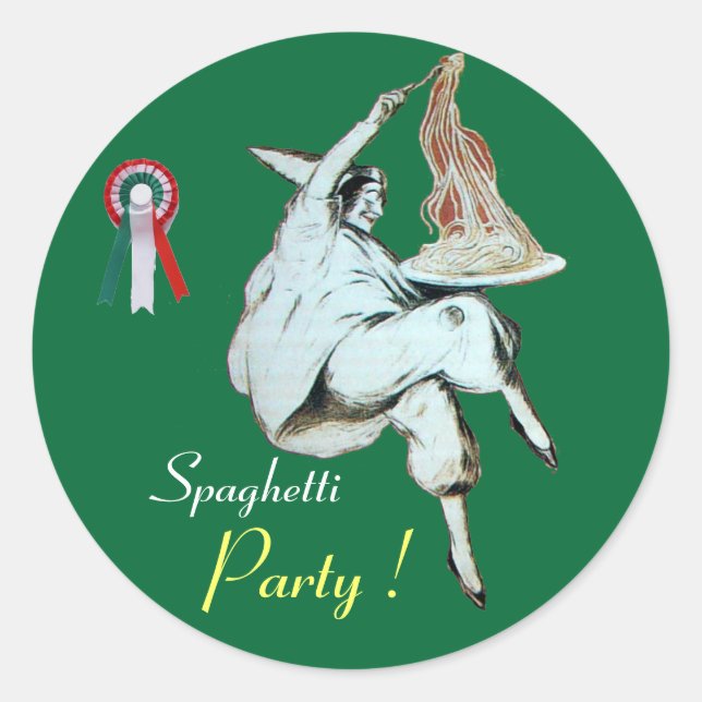 SPAGHETTI PARTY ITALIENISCHE KÜCHE, RESTAURANT grü Runder Aufkleber (Vorderseite)