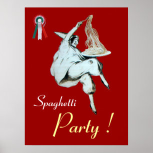 SPAGHETTI PARTY, ITALIENISCHE KÜCHE, rot-weiß Poster